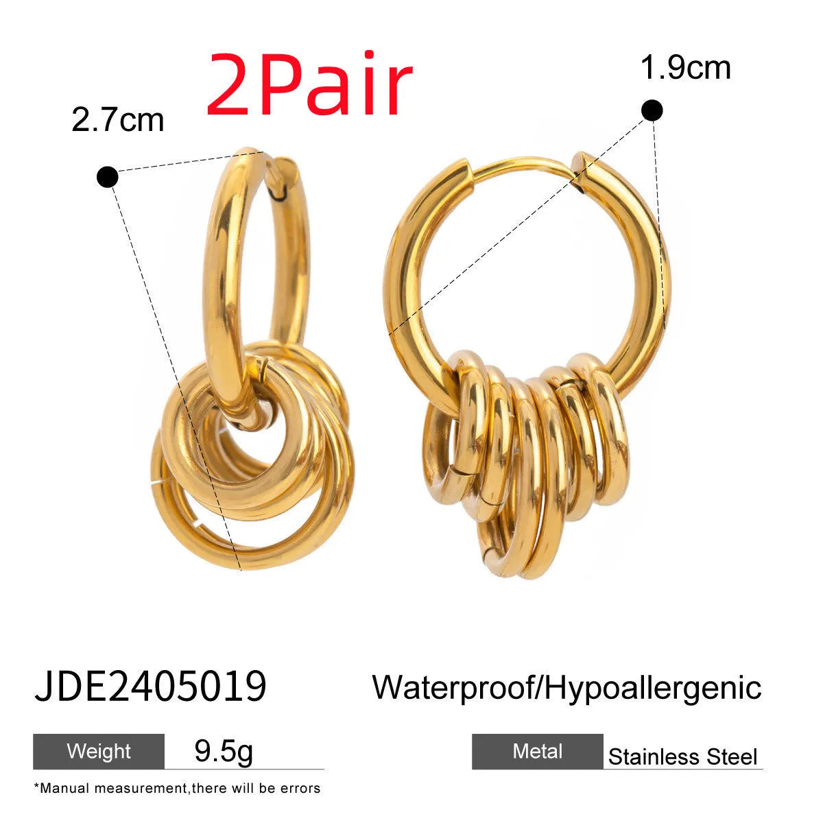 Stainless steel electroplated earrings in Ins style for unisex wear