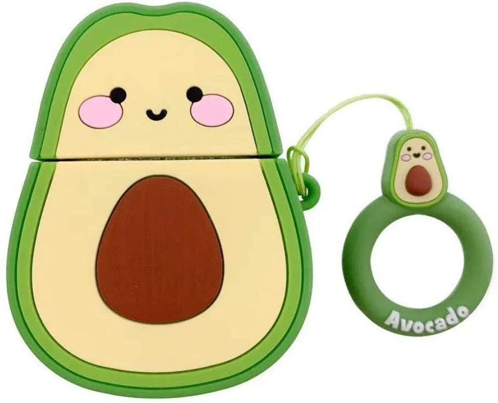 Silicone protective case for AirPods 1st and 2nd generation with carab clip, shown in avocado style