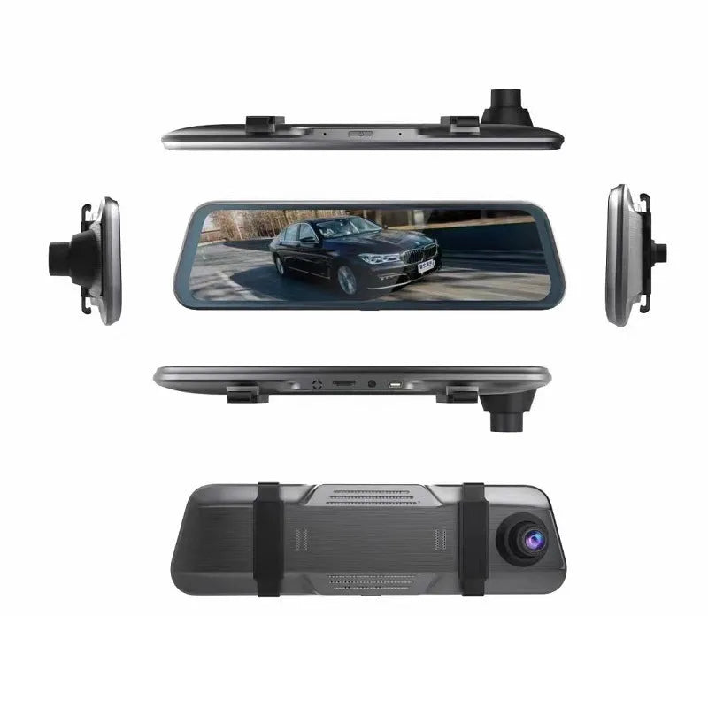 Black 10-inch rearview mirror driving recorder with touch screen and wide-angle lens