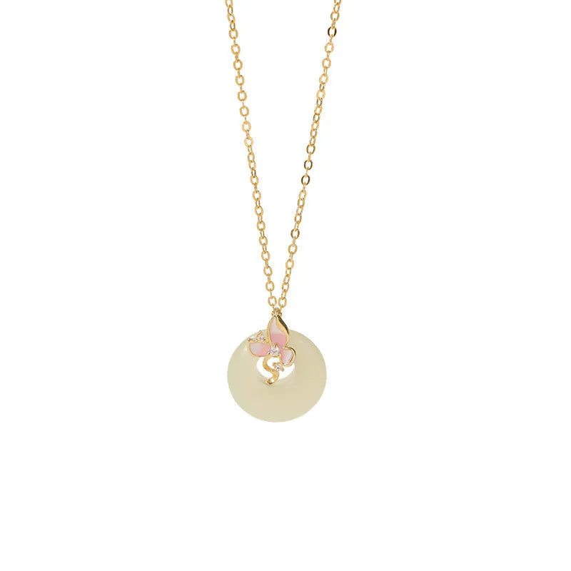 925 silver orchid pendant necklace with peace buckle on O-ring chain, pastoral geometry design