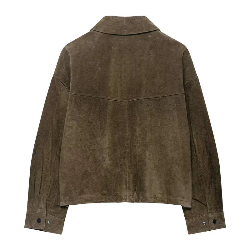 Women's casual jacket in PU fabric, Japanese-Korean style, shown in picture colour.