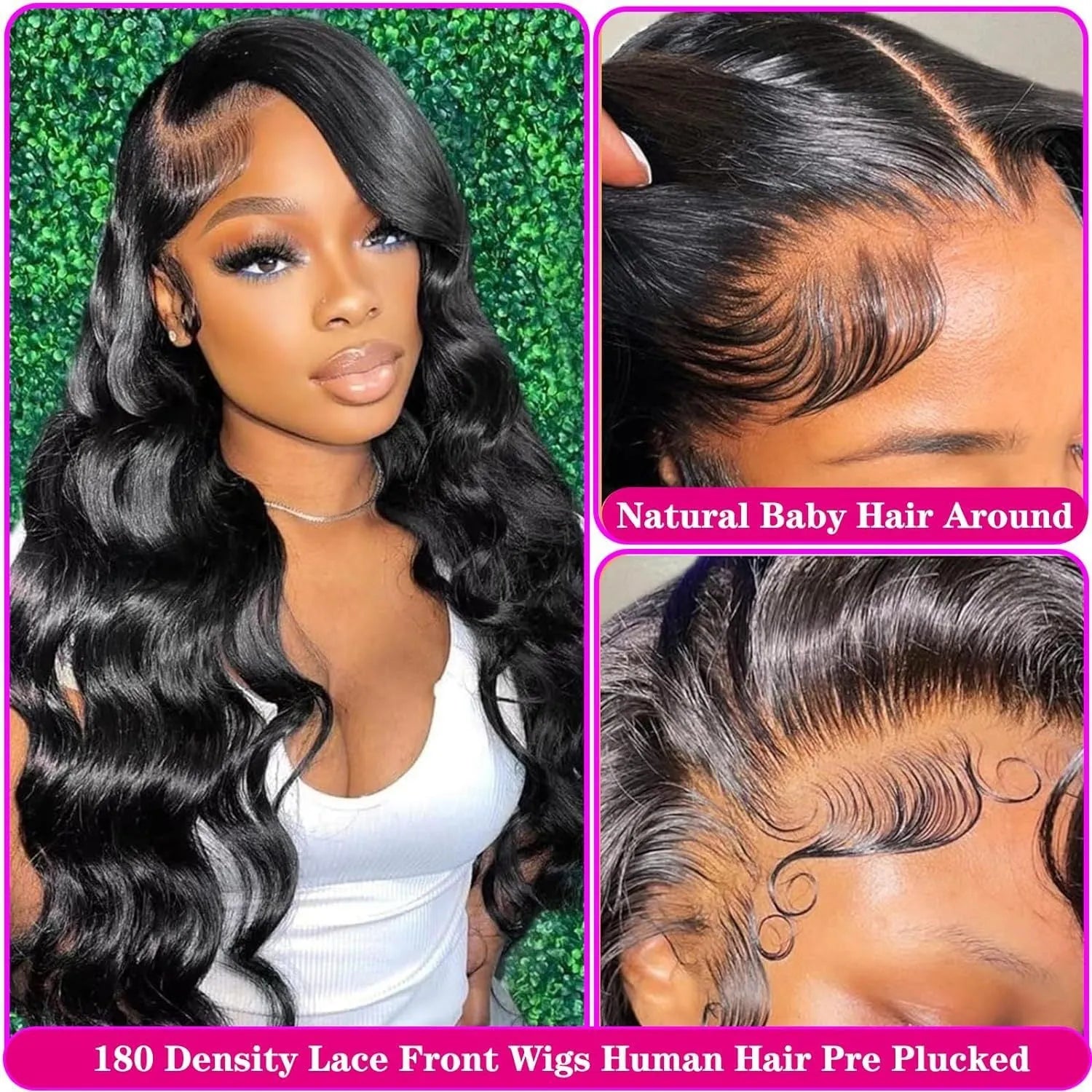 Black synthetic medium-long curly wig with lace front and heat-resistant fibres