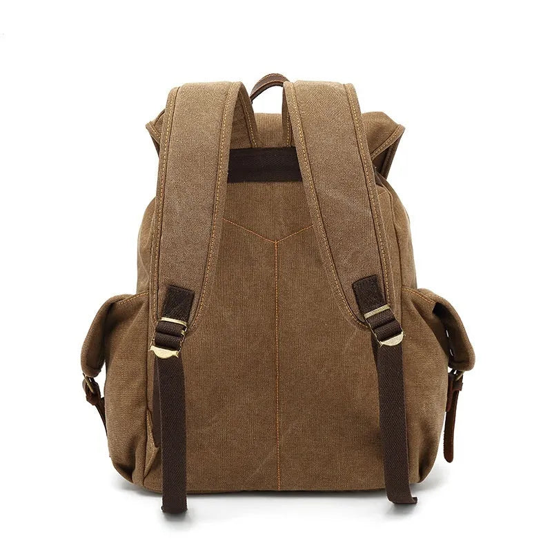 Retro wear-resistant canvas backpack in army green with antique bronze hardware, 16-inch laptop capacity