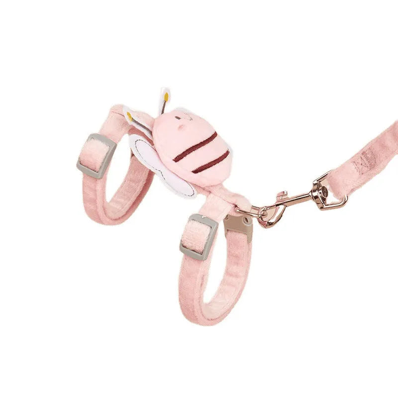 Bee-shaped teddy cat lead in blue colour with adjustable strap and hand rope