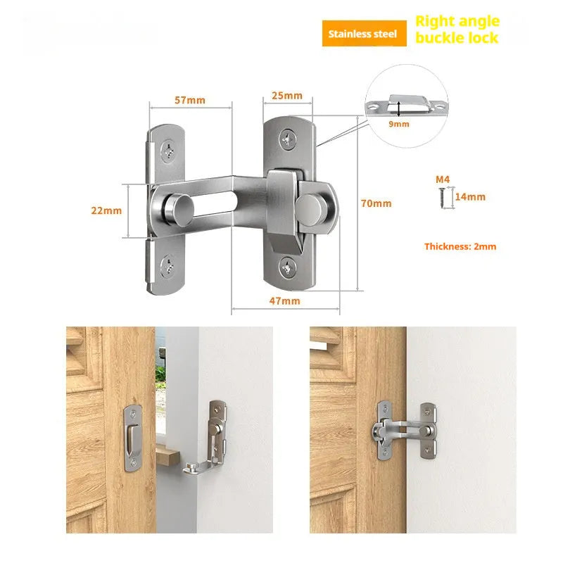 Sliding door hasp lock with 90-degree bracket for barn doors in black carbon steel or stainless steel