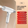 Blue handheld garment steamer with water tank and mechanical controls for ironing clothes
