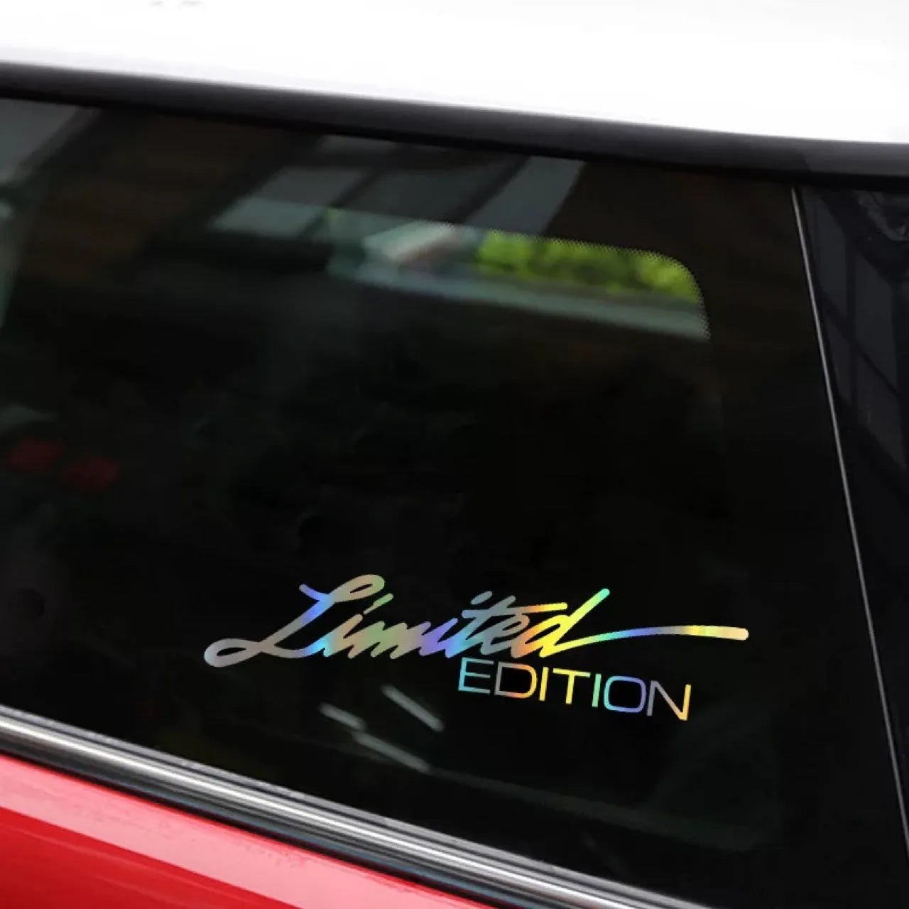 Black laser reflective car sticker with custom text design on vehicle surface