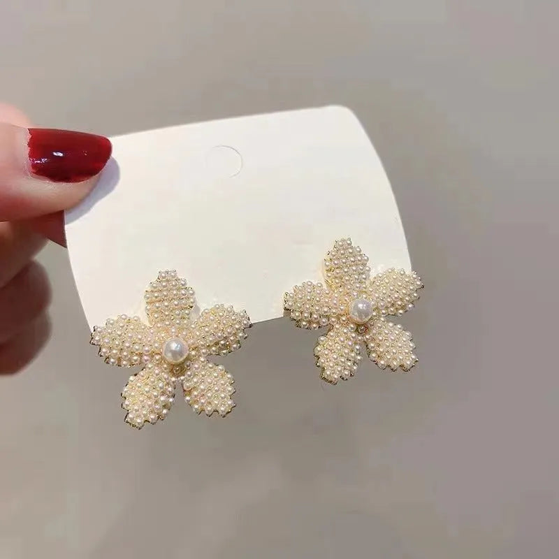 Korean style pineapple starfish pearl earrings in electroplated alloy with artificial gem inlays
