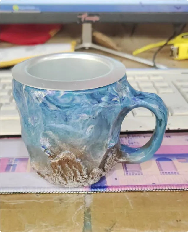 400ml resin coffee mug with handle in a choice of colours including blue, purple, and rock pattern.