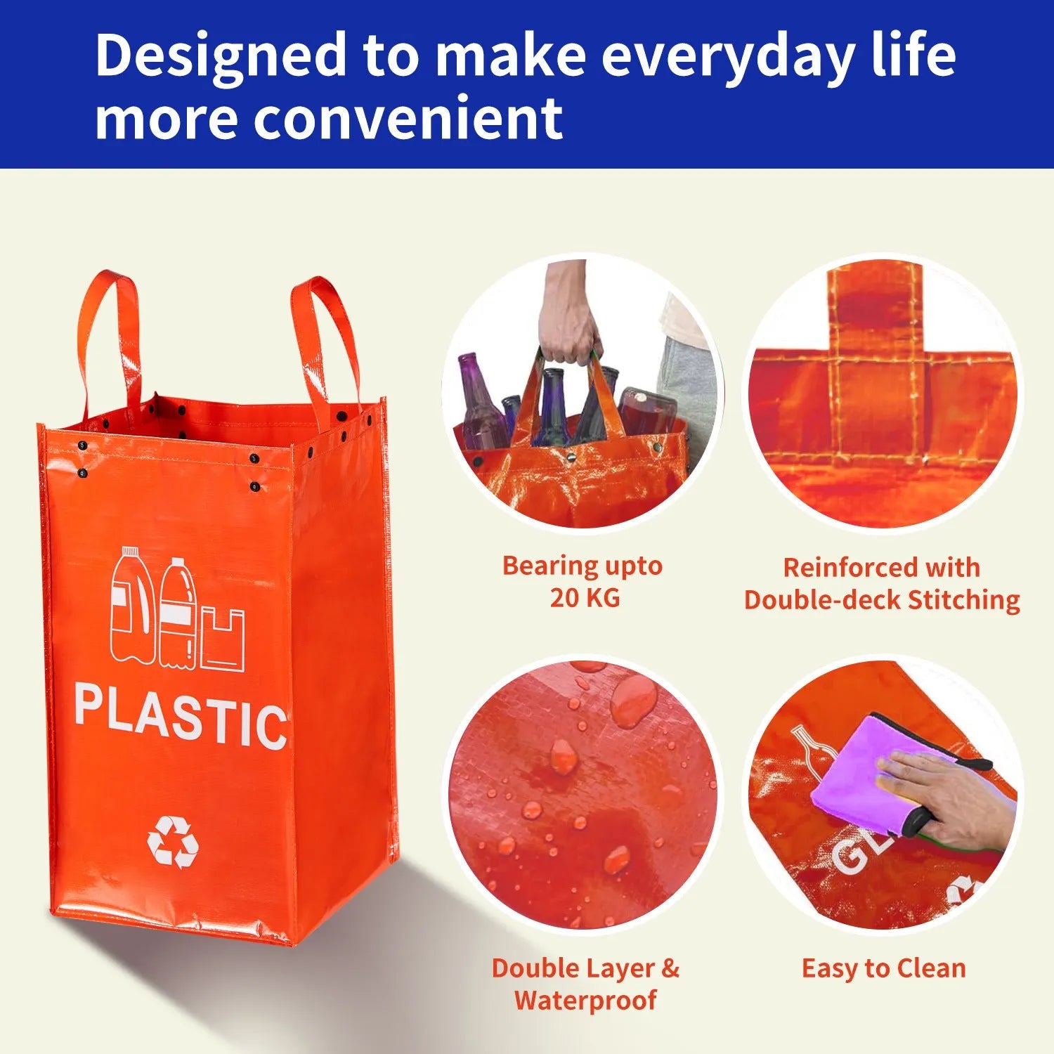 40 litre plastic garbage bag in assorted colours for waste classification and recycling storage.