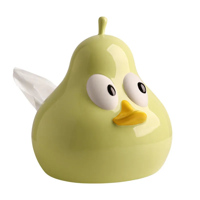 White ceramic pear-shaped tissue box holder in green colour option