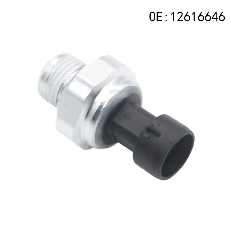 Silver metal automotive fuel pressure sensor for part numbers 12616646, 12677836, D1846A.