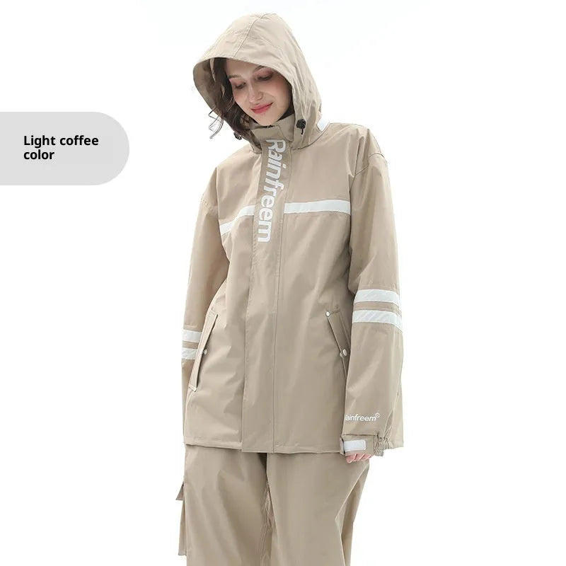 Double-layer riding raincoat and pants set in cherry blossom pink for adults