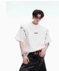 Women's lace-up cutout short sleeve T-shirt in black cotton-polyester blend
