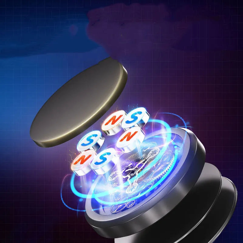 Obsidian black alloy magnetic centripetal force mobile phone holder with disks.