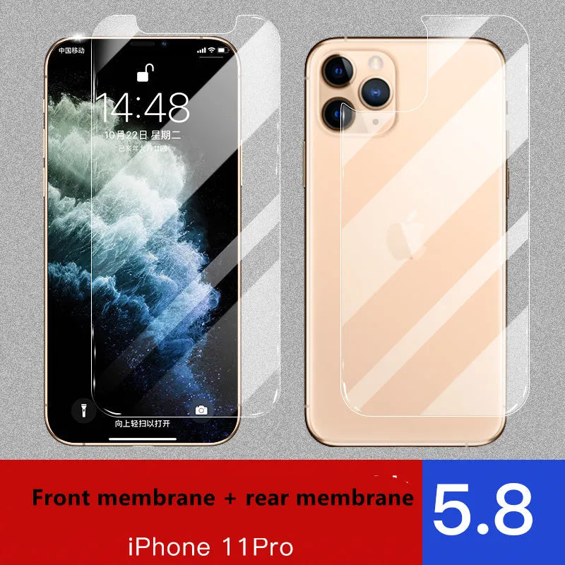 Apple iPhone tempered glass screen protector film for front and rear, showing half-screen design