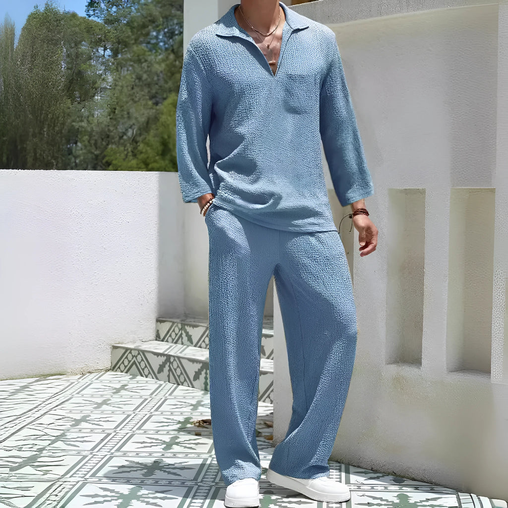 Men's casual shirt trousers commuter suit in polyester fabric with four colour options
