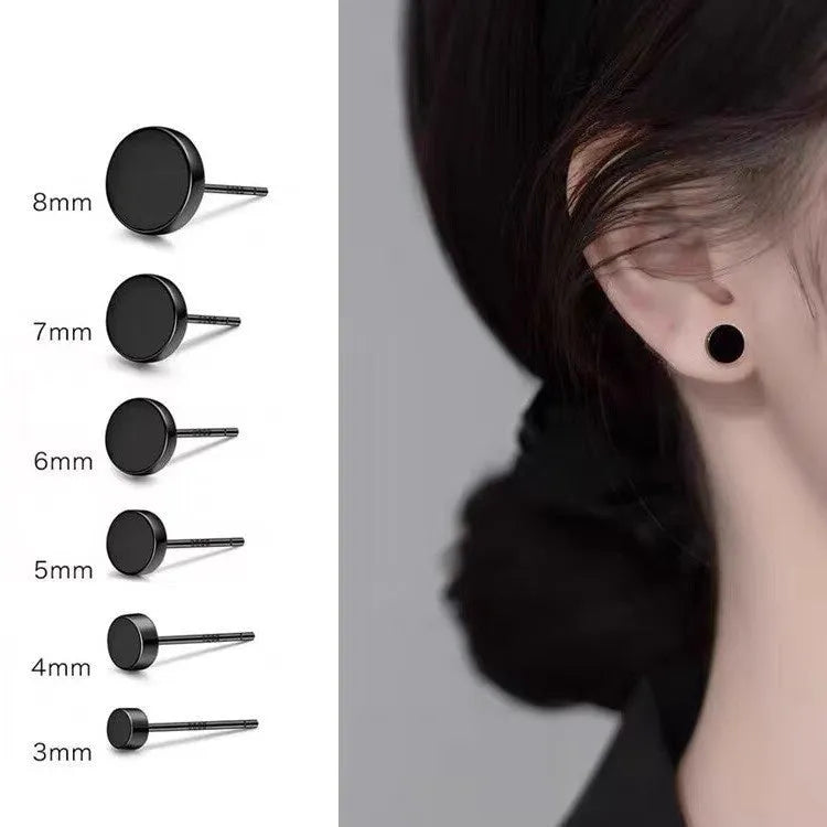 Sterling silver S999 flat ear bone studs in geometric round design, silver and black colour options