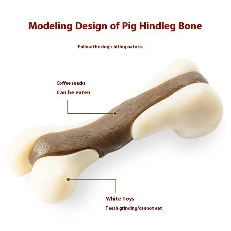Cowhide and nylon bone grinding rod dog chew toy shown in two sizes.