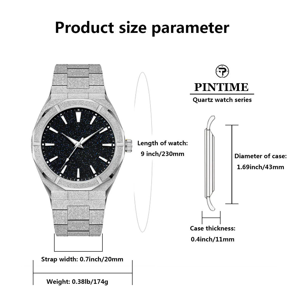 Men's stainless steel business watch with frosted case and luminous hands in black, gold or silver options