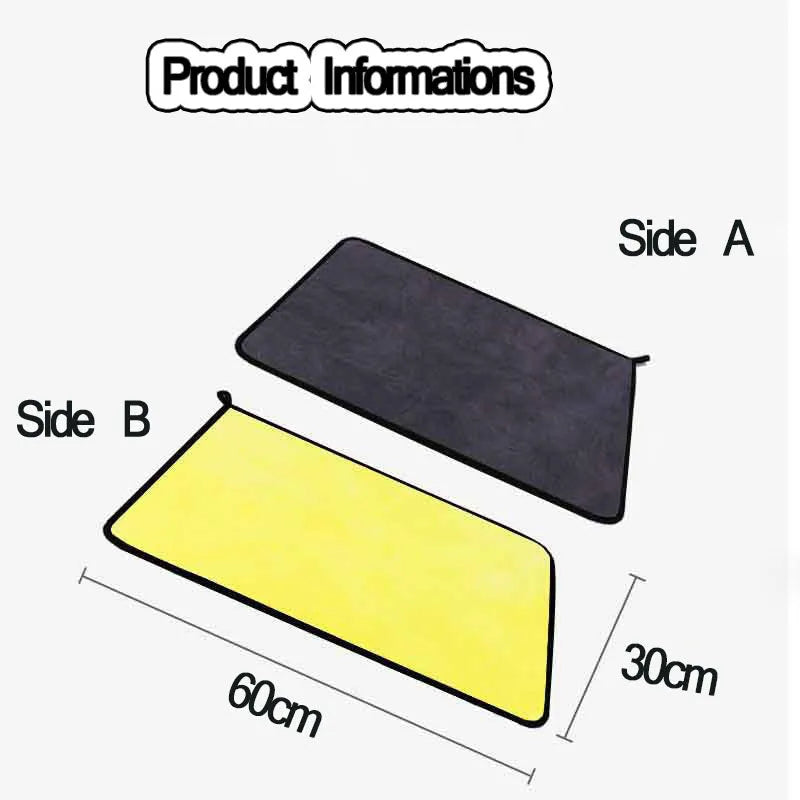 Yellow microfibre absorbent towel with strong water absorption, double-sided, available in four sizes for pet drying and cleaning