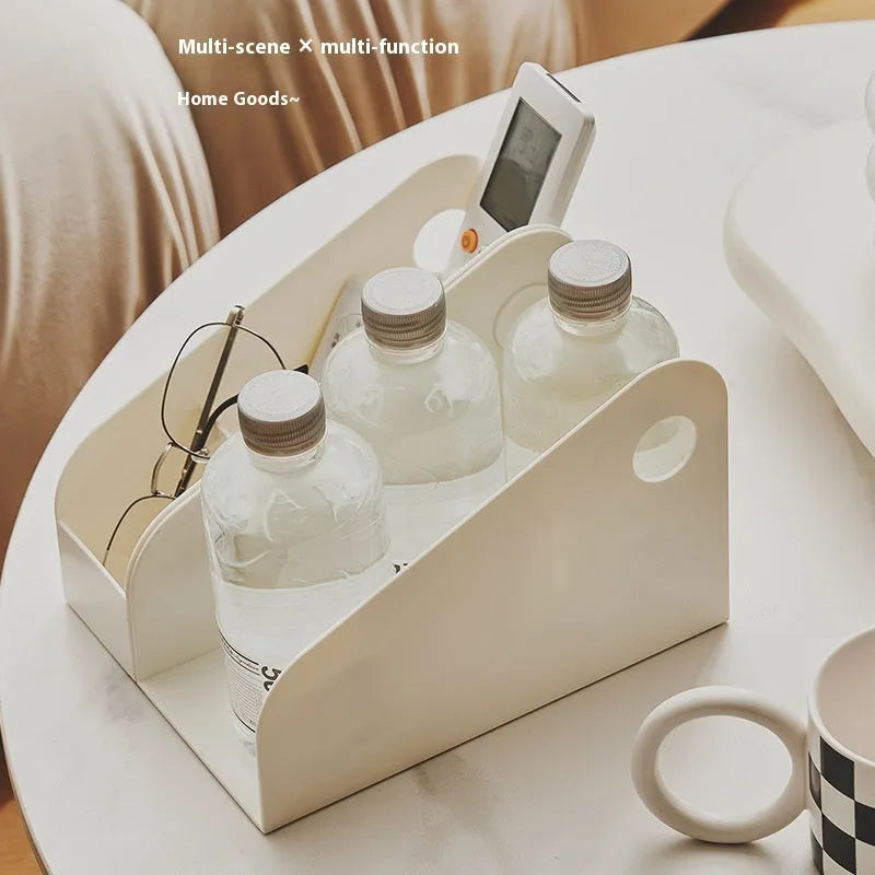 Desktop plastic storage box with two grid compartments for stationery organisation