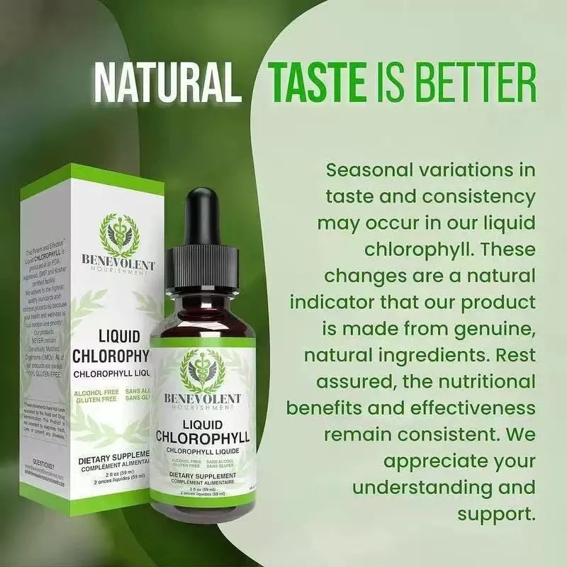 60ml bottle of natural liquid chlorophyll drops for adult intestinal care and body odour support