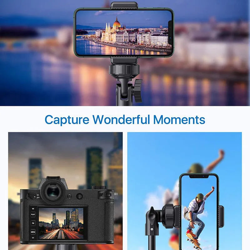 Black selfie stick tripod with 5 sections, aluminium alloy, shrink height 45cm, compatible with iPhone