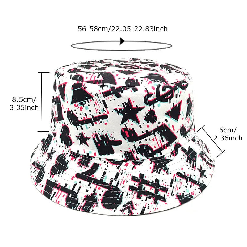 Musical Note Pattern Printing Bucket Hat Dome Crown Polyester Outdoor Travel Size M