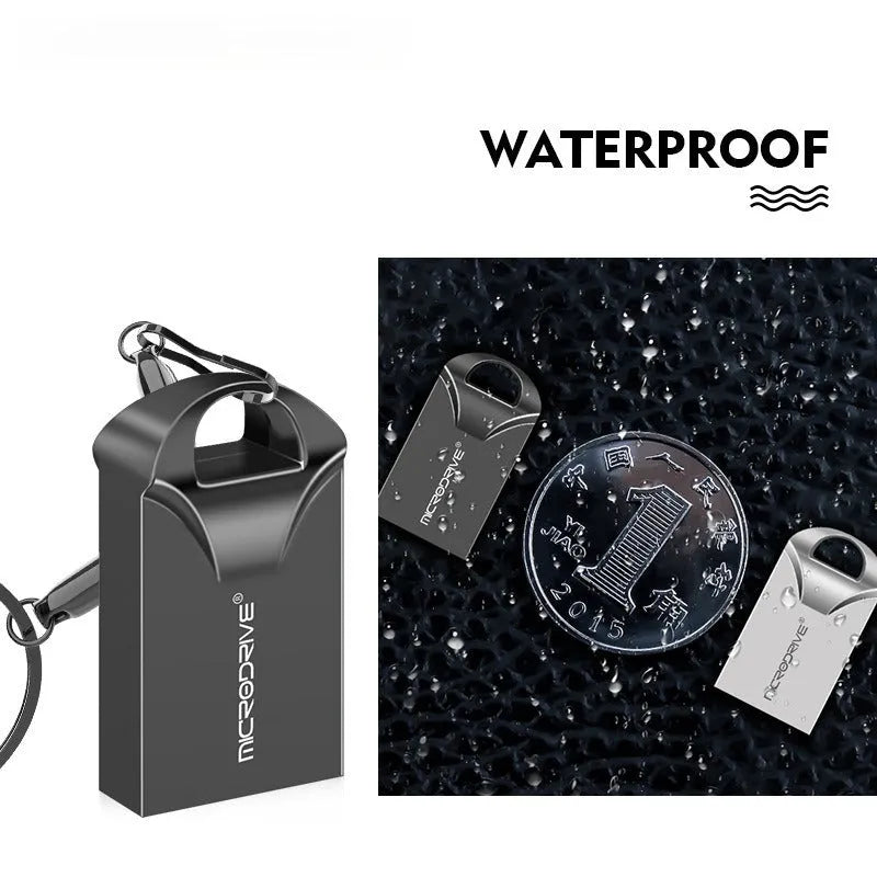 Compact black and silver aluminium USB flash drive shown next to a ruler indicating its small 23mm length.