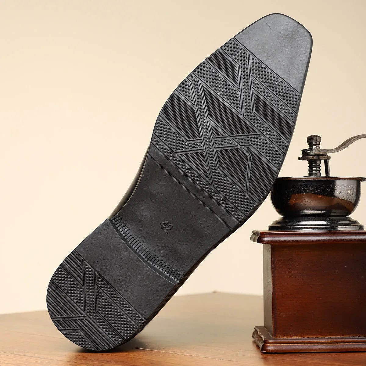 Brown retro-style men's formal business shoes with a side zip and square toe.