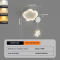 Children's room wall lamp with five-pointed star and cloud design in white with left-facing cloud style and three-colour LED