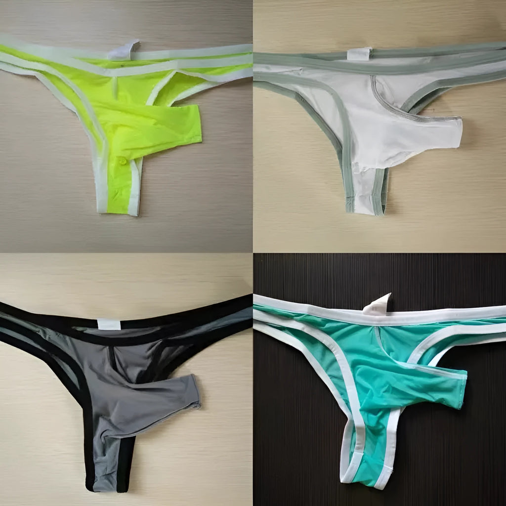 Men's elephant nose style briefs in Ice Silk nylon fabric showing front design and elastic waistband