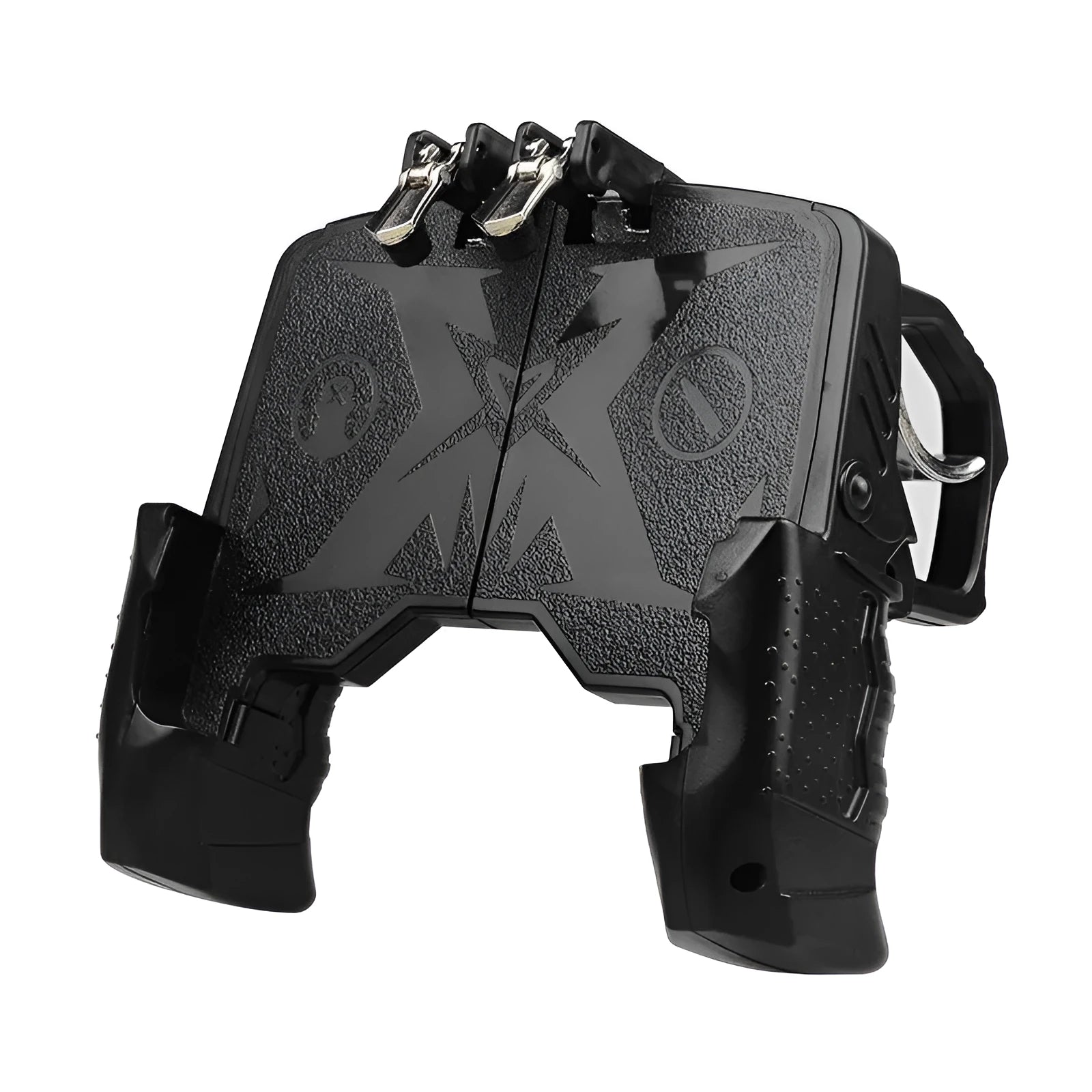 Black plug-in mobile phone gaming handle controller with physical grip supports