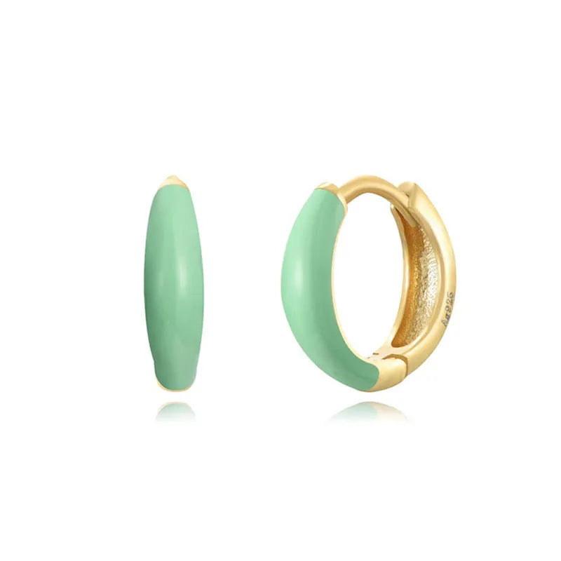 Oval curved epoxy resin earrings with geometric U-shaped design in silver-plated copper