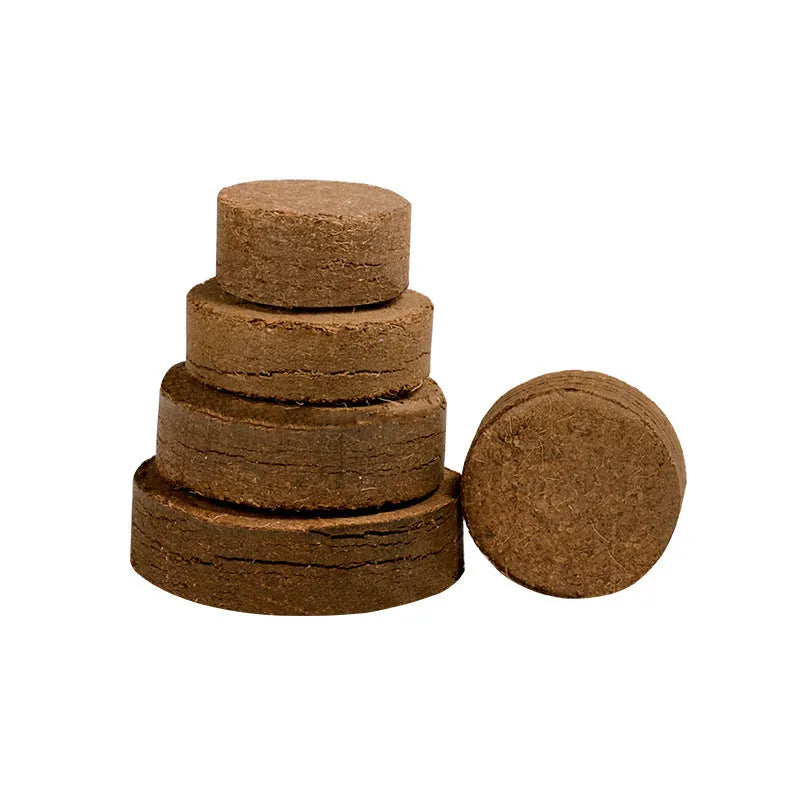 Eight sizes of compressed nutrient soil blocks for vegetable planting and seedling cultivation.