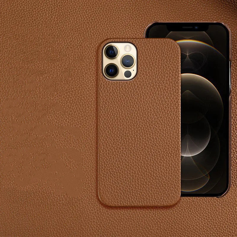Genuine leather protective phone case for Apple iPhone in brown with anti-drop design