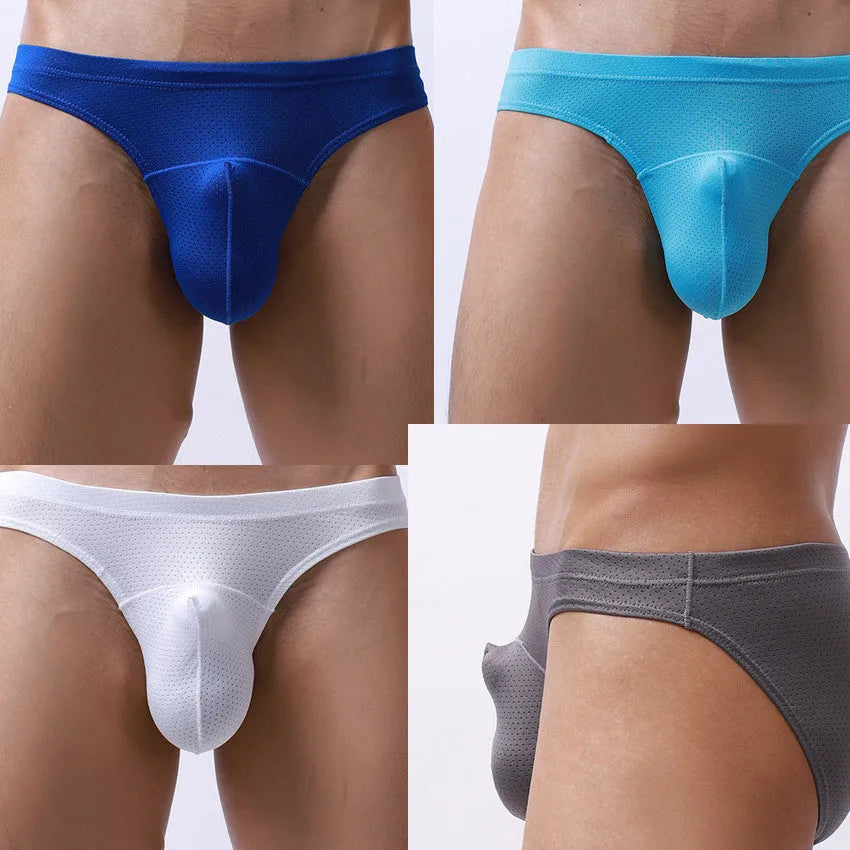 Men's transparent loose fit nylon underwear in multiple colour options showing breathable construction