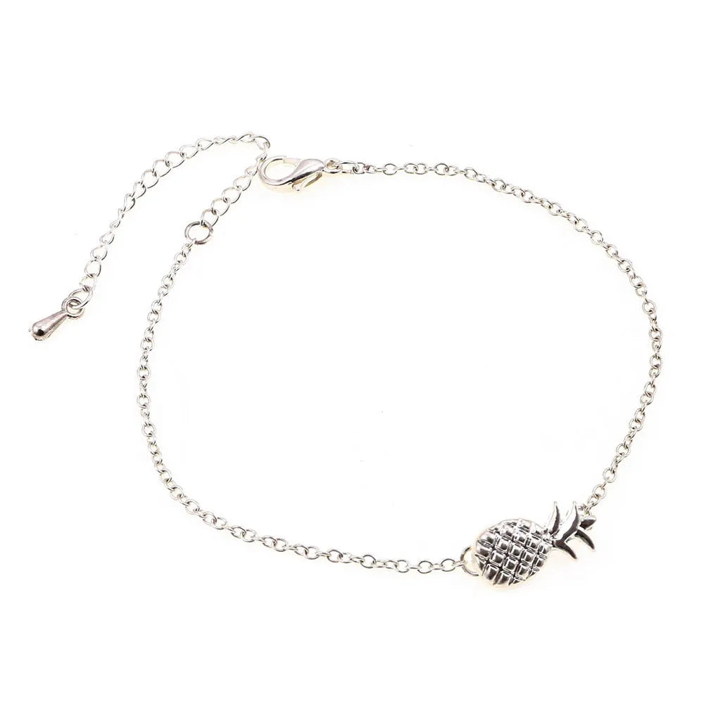 Alloy pineapple bracelet with adjustable wristband in gold or silver colour
