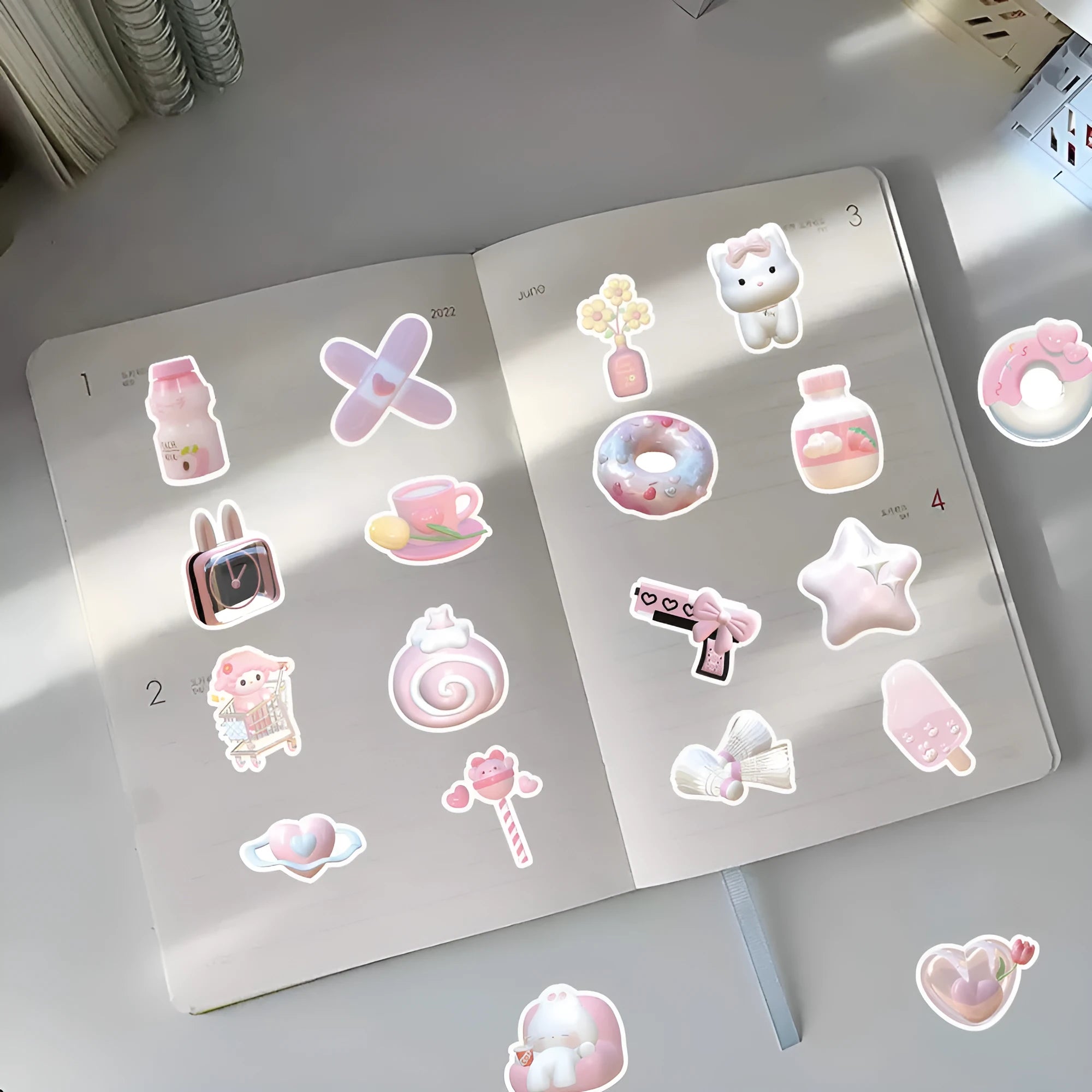 63-piece pack of 3D decorative stickers with pink girl heart patterns in cute style