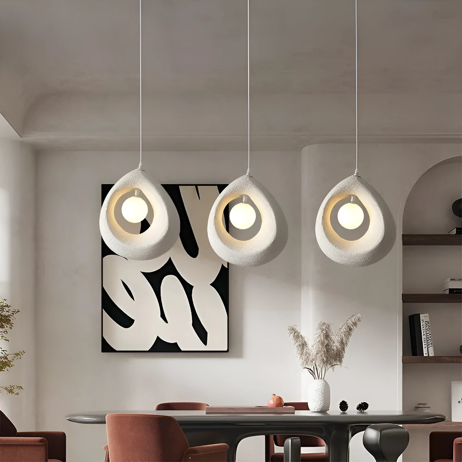 Modern retro restaurant bar chandelier with milky white 32x35cm lampshade pendant light