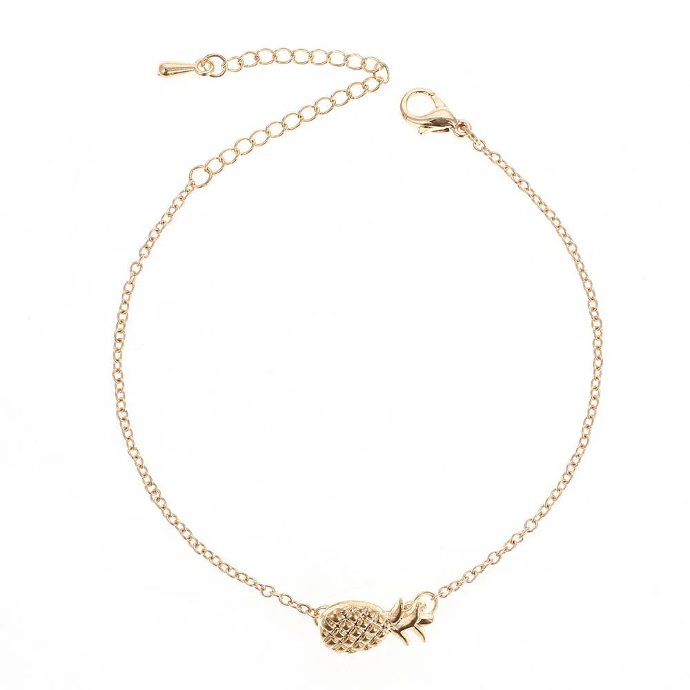Alloy pineapple bracelet with adjustable wristband in gold or silver colour
