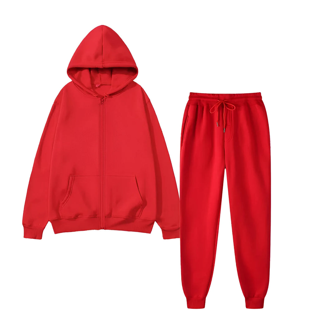 Men's solid colour sports fleece suit with long sleeve jacket and jogger pants in grey
