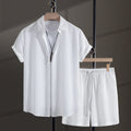 Men's black jacquard pattern short sleeve shirt and matching shorts casual suit