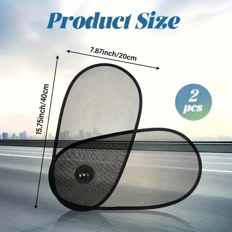Adjustable car side window sun shade with suction cups attached to vehicle window