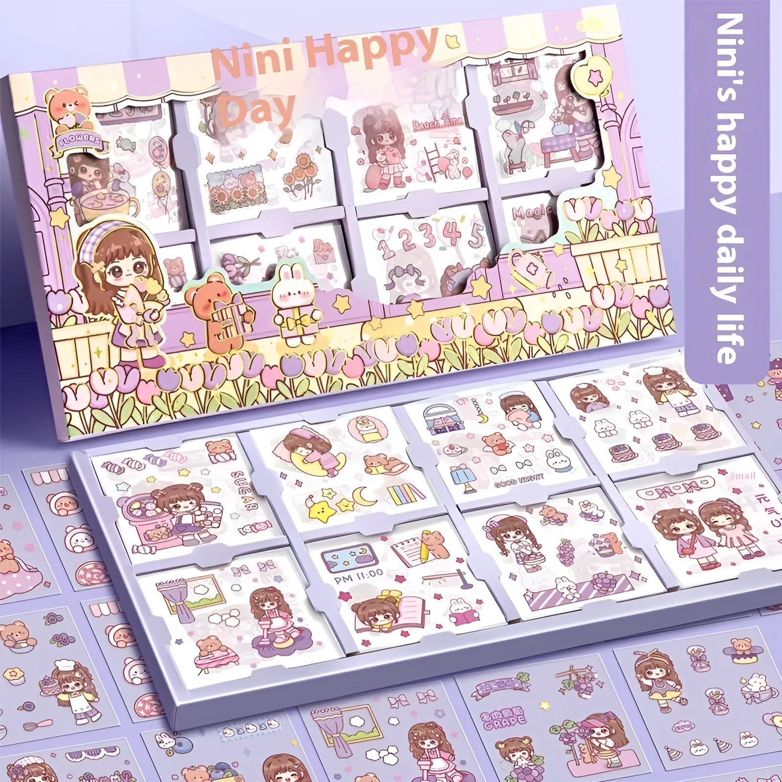 Children's sticker sheet with printed designs for notebook and card decoration