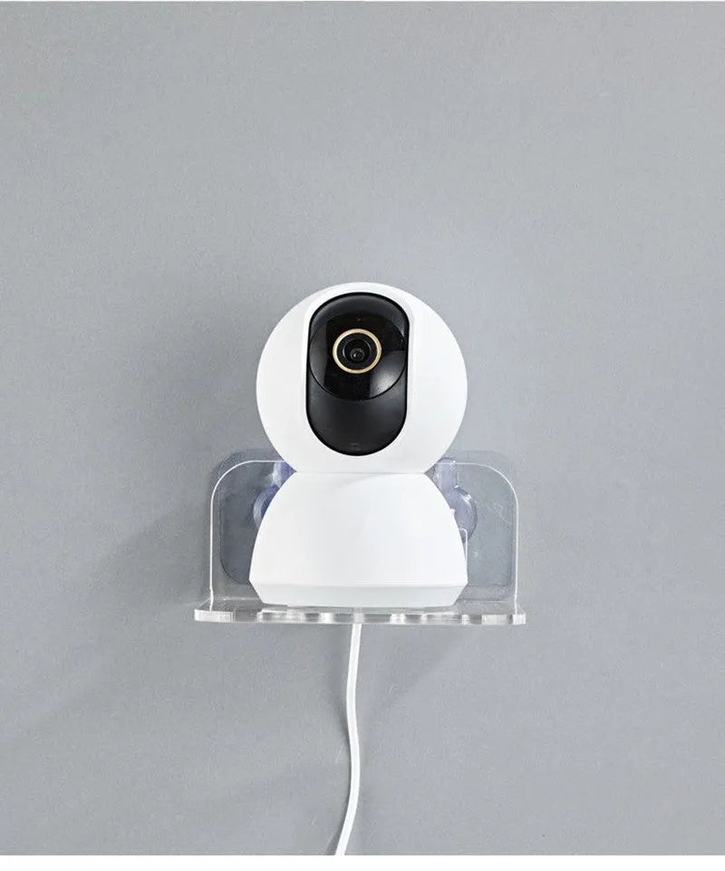 Acrylic right angle camera monitoring bracket, 13.5x11.5x5.5cm, no-drill wall mount in transparent finish