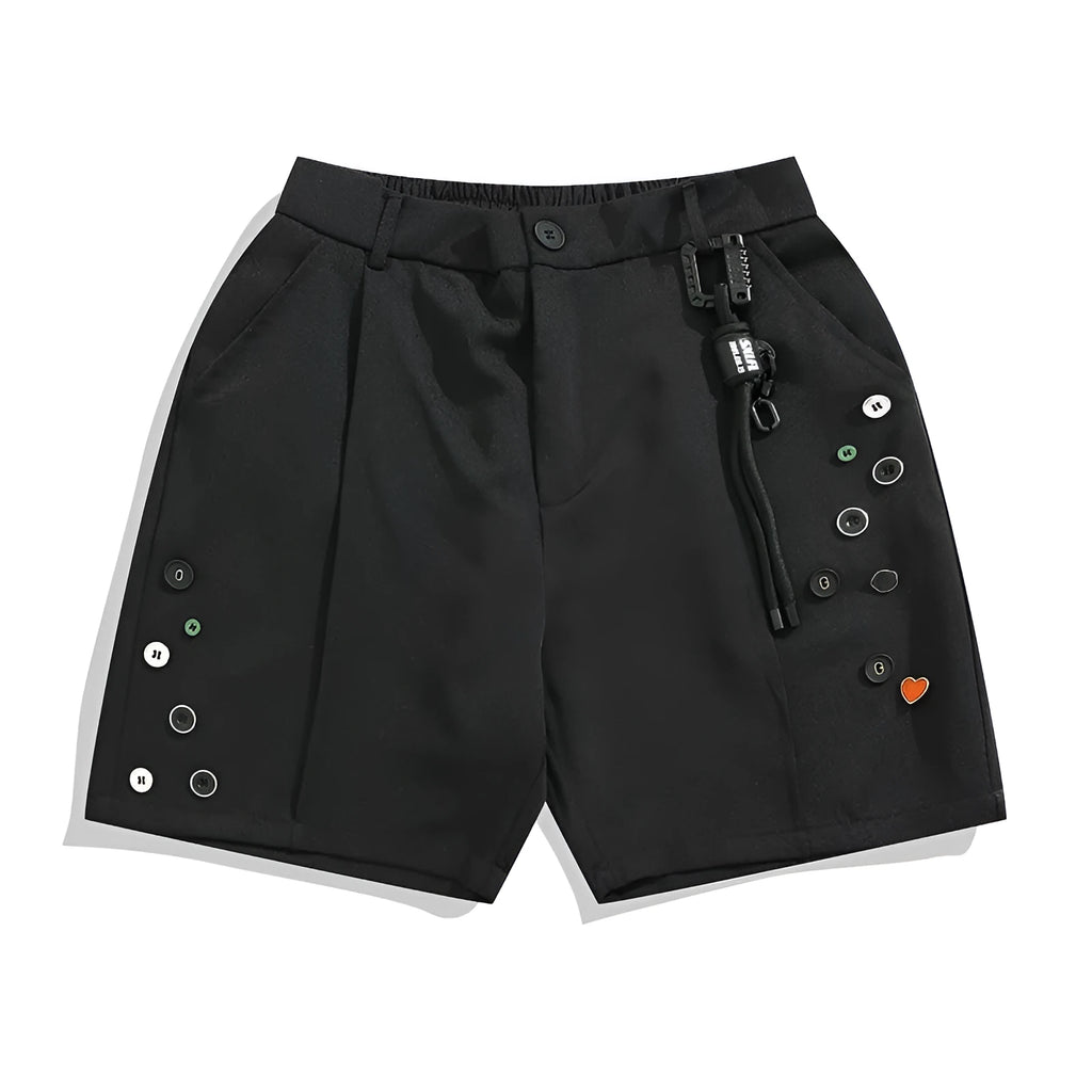 Black loose fit men's casual shorts with elastic waistband and straight leg design