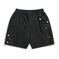 Black loose fit men's casual shorts with elastic waistband and straight leg design