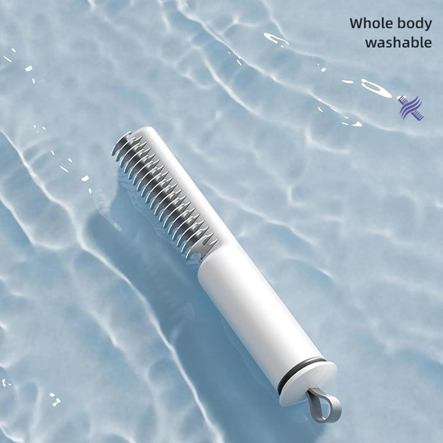 Stainless steel pet dematting comb with rake teeth and a handle for grooming dogs.